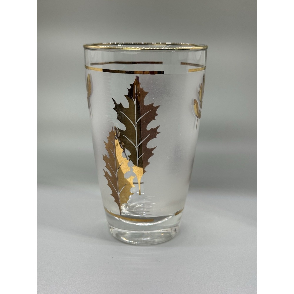 Vintage Libbey Frosted Gold Leaf Tumblers Glasses Gold‎ Rim 5-1/4" 12oz Set Of 3